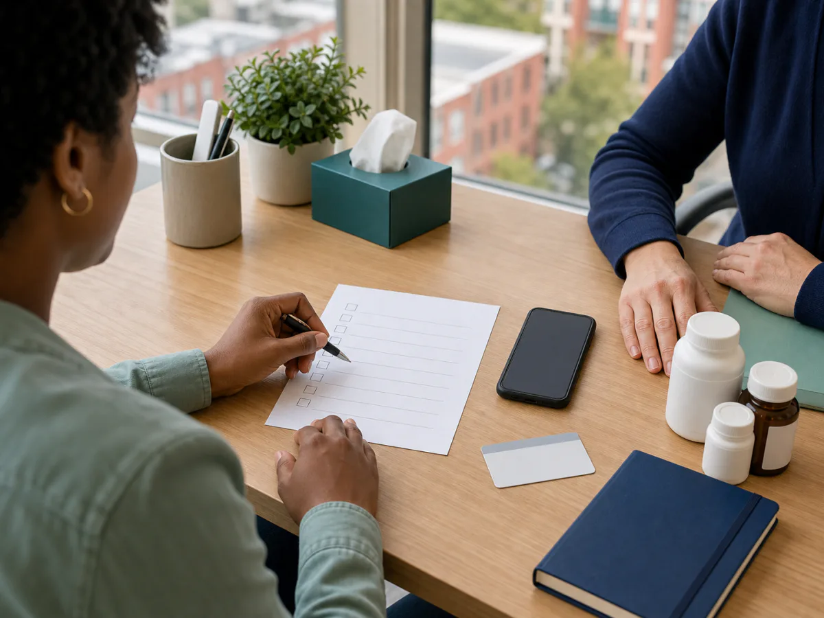 Patient preparing a checklist for a medication management appointment