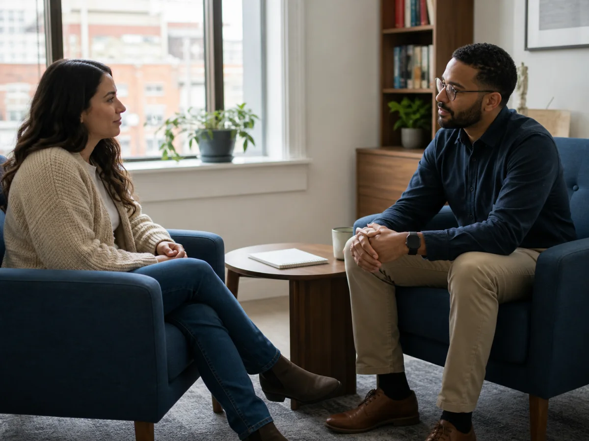 Respectful conversation between a patient and clinician during a psychiatric evaluation