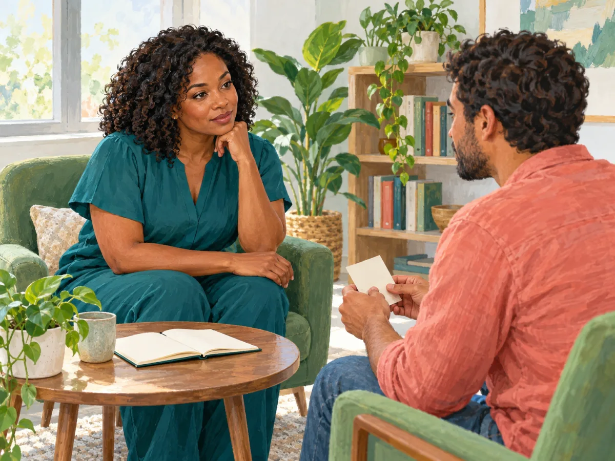 Illustration of a patient bringing questions to a conversation with a clinician
