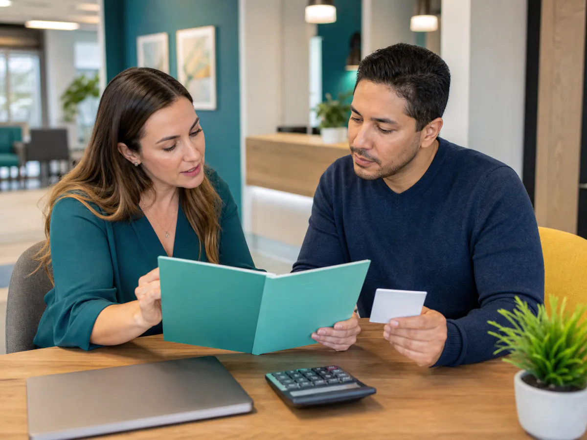 Care coordinator helping a patient review insurance information for psychiatry