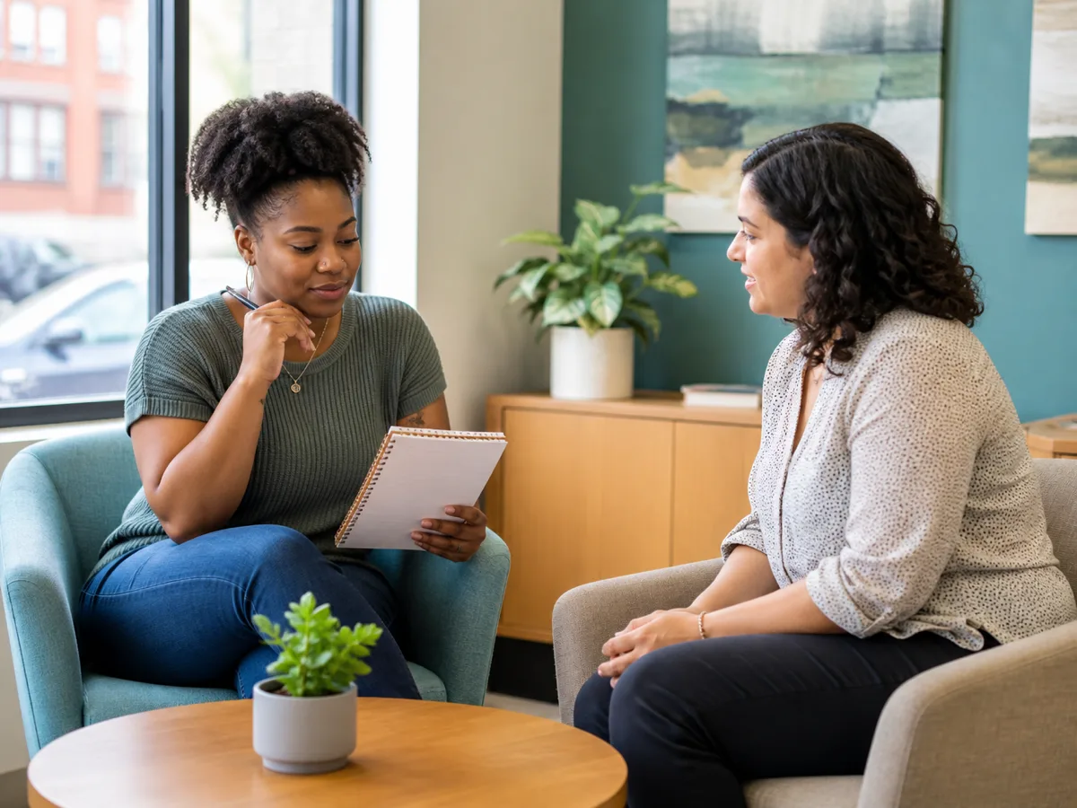 Patient using a question checklist before scheduling behavioral health care