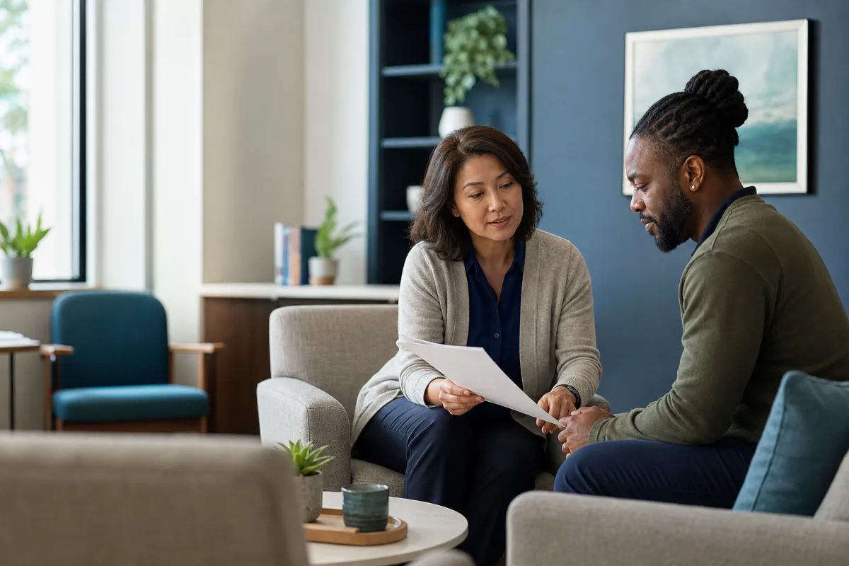 Patient reviewing a behavioral health care plan with a clinician
